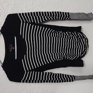 Black and white striped fitted sweater